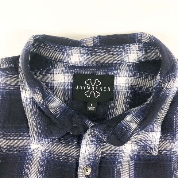 Jaywalker Blue White plaid Frayed Tunic NWT Size L - Picture 3 of 7